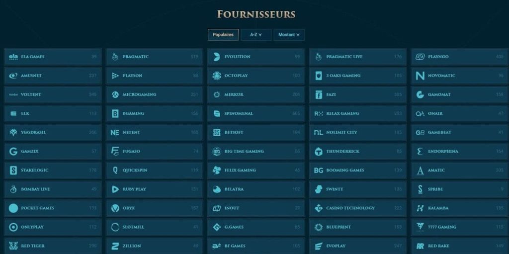 Slotuna Casino fournisseurs